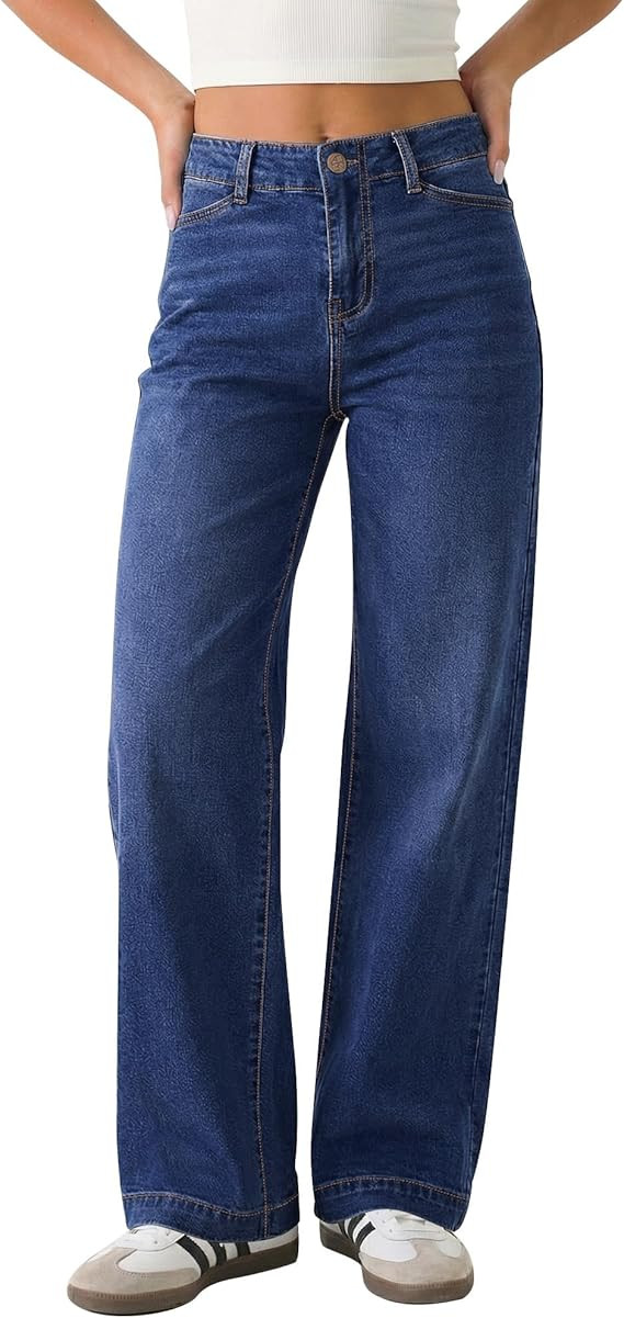 GRAPENT Wide Leg Jeans Woman High Waisted Trendy Stretchy Denim Pants Classic Trouser Jeans with ... | Amazon (US)