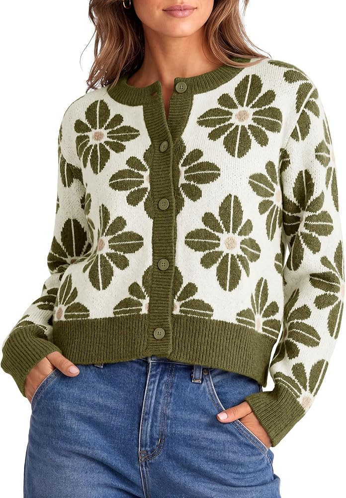 Saodimallsu Womens Floral Cardigan Sweaters Fall Button Up Trendy Outfits | Amazon (US)