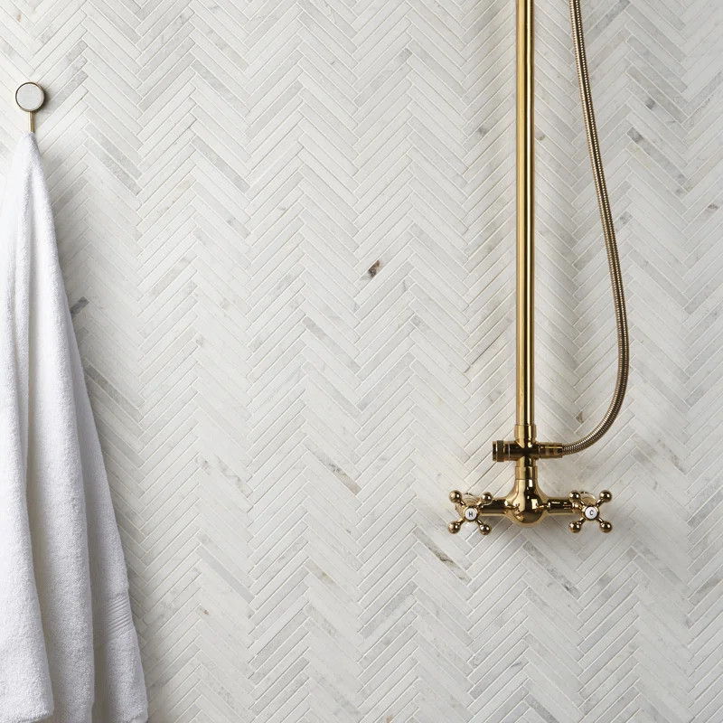Polar White 11 in. x 11.61 in. Herringbone Polished Marble Mosaic Tile (0.89 Sq. Ft. / Sheet) | Wayfair North America