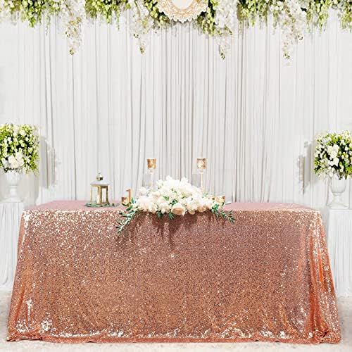 B-COOL 60x102inch Rectangle Rose Gold Sequin Tablecloth Seamless Sparkly Tablecloth for Halloween Th | Amazon (US)