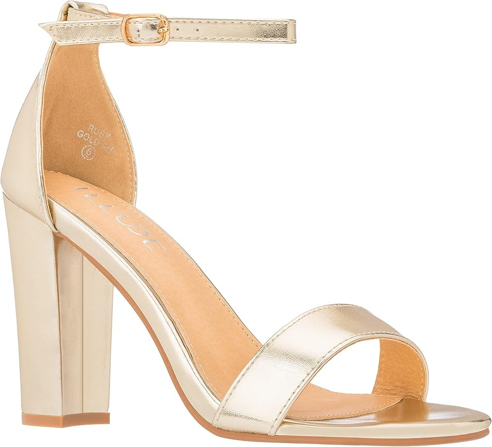 ILLUDE Women’s Open Toe Ankle Strap Chunky Block High Heel - Formal, Wedding, Party Classic Hee... | Amazon (US)