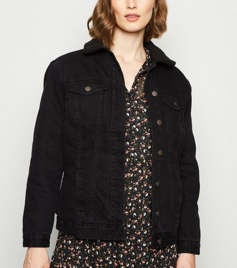 Black Oversized Borg Lined Denim Jacket | New Look | New Look (UK)