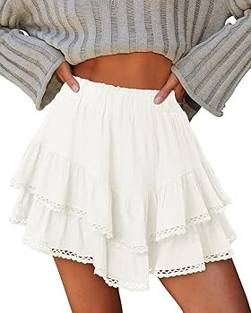 onlypuff Flowy Shorts for Women Ruffle Skorts Mini Skirts High Waisted Teen Gilrs Tennis Skort Su... | Amazon (US)