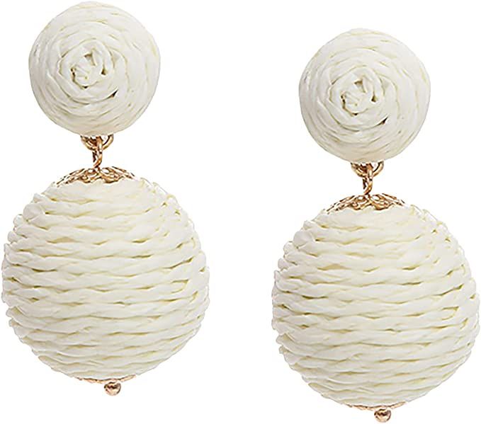 Statement Raffia Earrings for Women Girls Ball Geometric Lantern Ratten Drop Earrings Palm Bohemi... | Amazon (US)