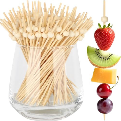 200PCS Cocktail Picks, Natural Wooden Ball Fancy Toothpicks for Appetizers, 4.7 Inch Long Bamboo Skewers Garnish Sticks for Food Drinks Sandwich Fruit Charcuterie Boards Accessories Party Supplies | Amazon (US)