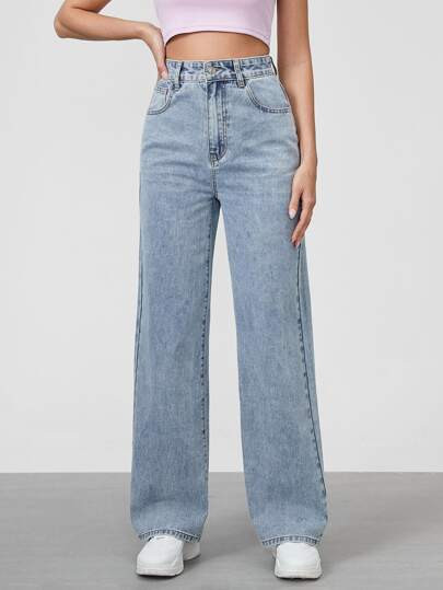 SHEIN BLUES High Waist Wide Leg Jeans | SHEIN