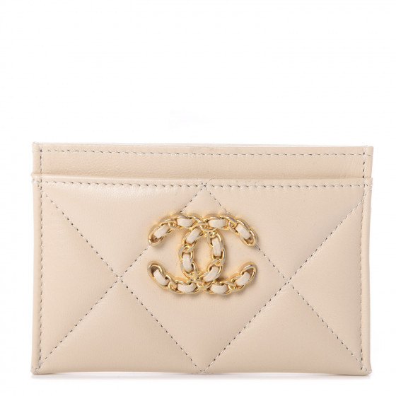 CHANEL Goatskin Quilted 19 Card Holder Beige | Fashionphile