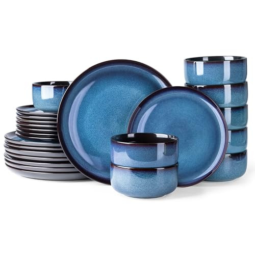 LERATIO Ceramic Dinnerware Sets,Stoneware Plates and Bowls Sets,Reactive Glaze Dishes Set,Highly Chip and Crack Resistant | Dishwasher & Microwave & Oven Safe Dishes set,Service for 8-Blue(24pc) | Amazon (US)