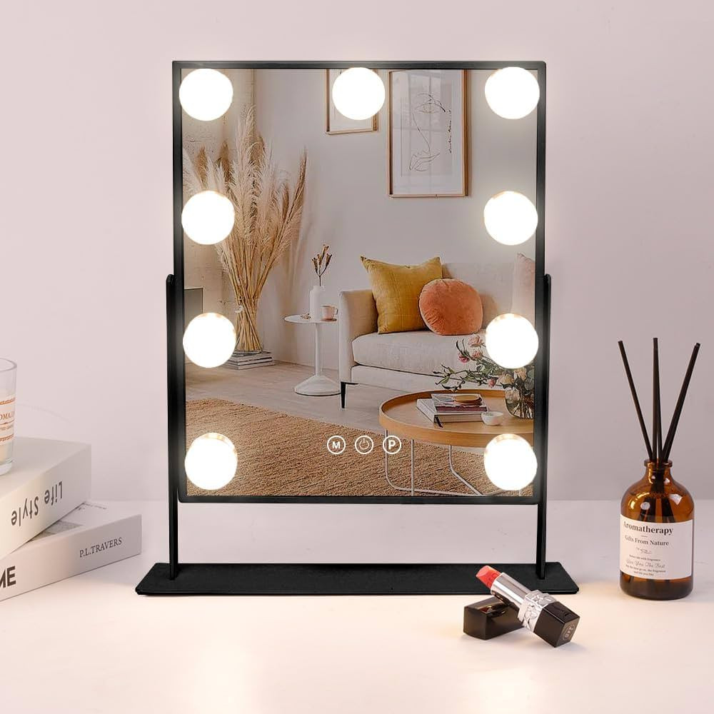 COOLJEEN Vanity Mirror with Lights, 9 Led Bulbs Lighted Makeup Mirror with Detachable 10X Magnifi... | Amazon (US)