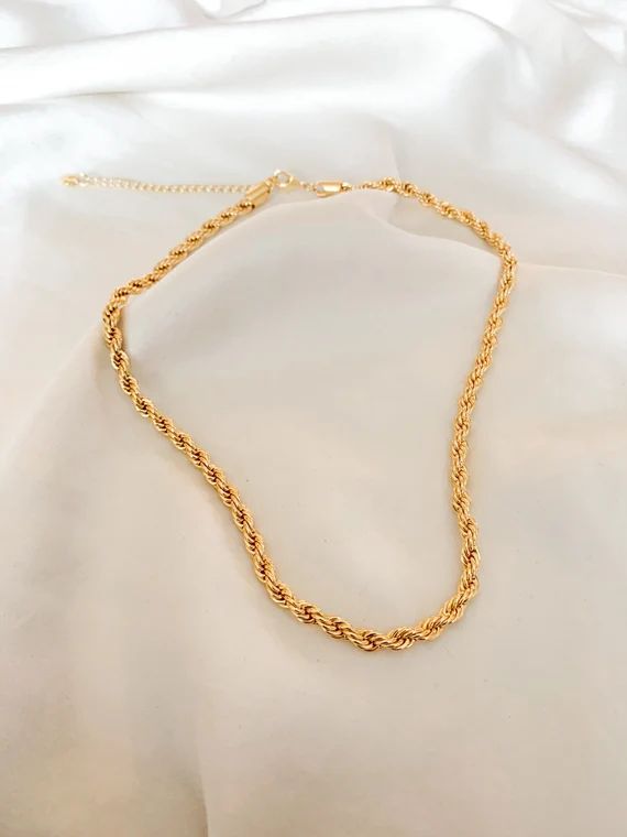 18k GF Gold Filled Braided Rope Chain Necklace, Adjustable Length | Etsy (US)