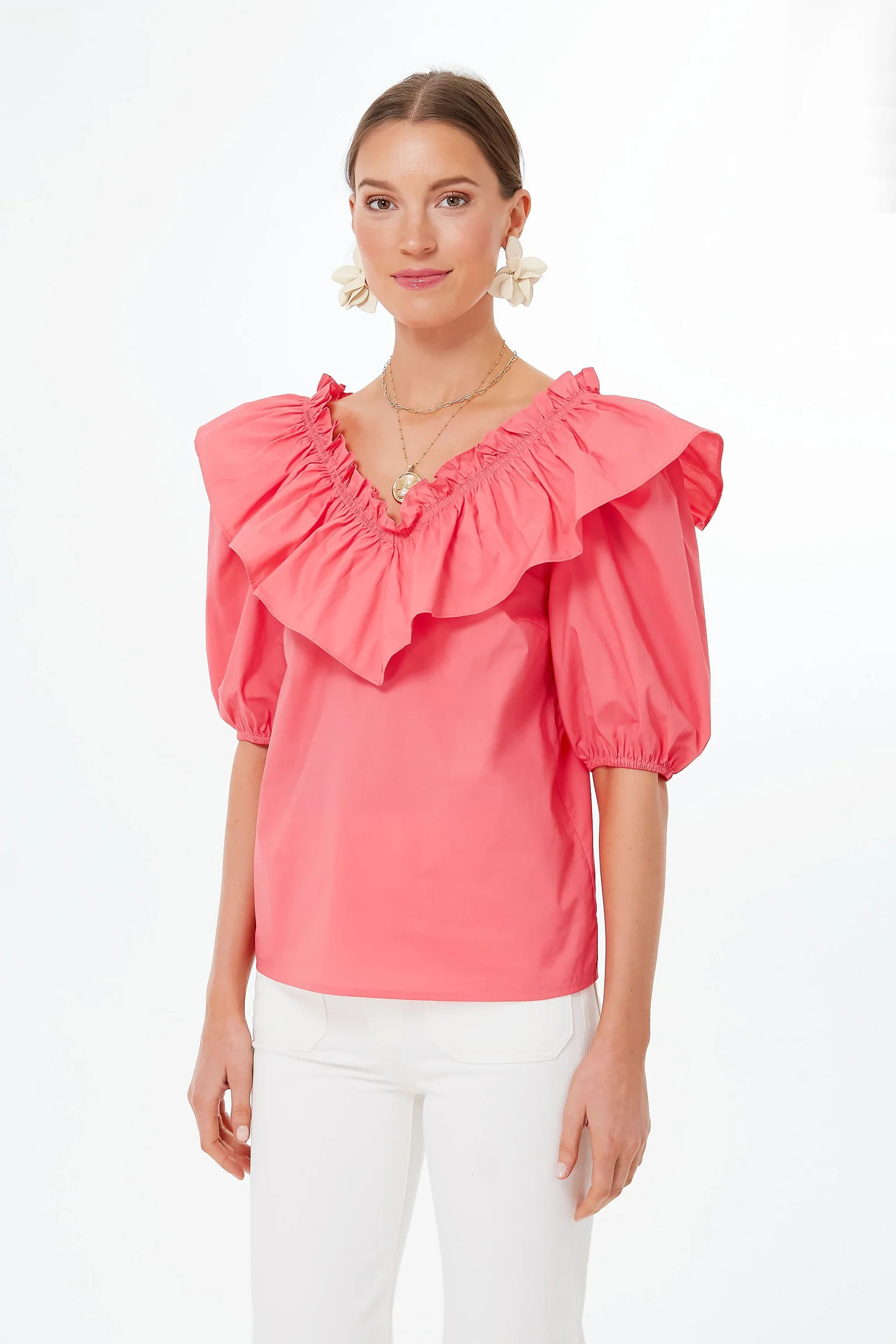 Punchy Pink Ruffle Collar Mae Blouse | Tuckernuck (US)