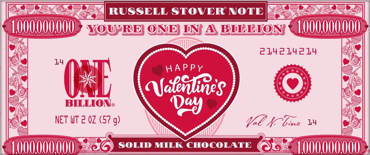 Russell Stover Valentine's Day One in a Billion Solid Milk Chocolate Bar, 2 oz. - Walmart.com | Walmart (US)