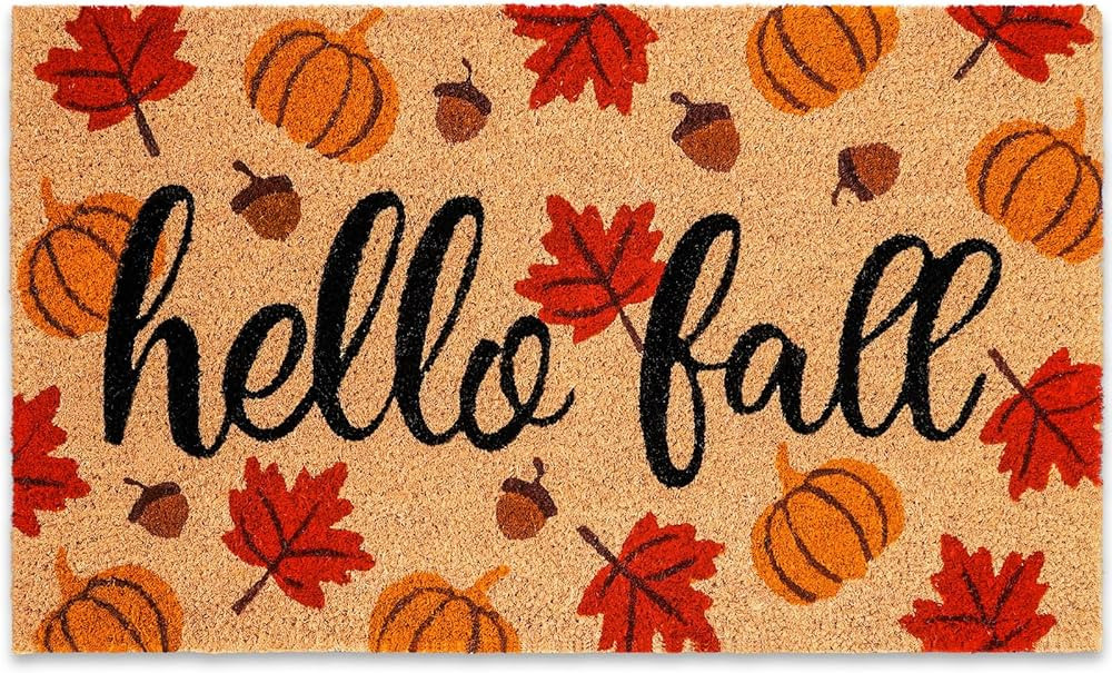 Fall Natural Coir Door Mat Maple Leaf Pumpkin Acorn Pattern Floor Mat Non-Slip Entrance Door Rug ... | Amazon (US)