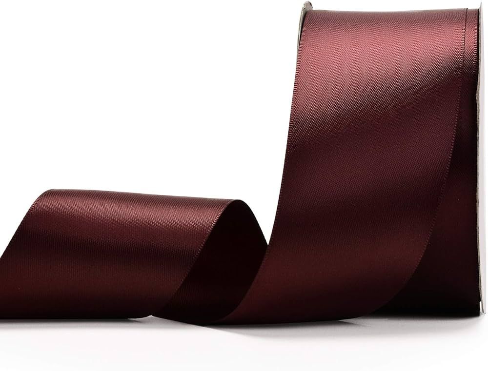 YAMA Double Face Satin Ribbon - 2 Inch 25 Yards for Gift Wrapping Ribbons Roll, Burgundy | Amazon (US)