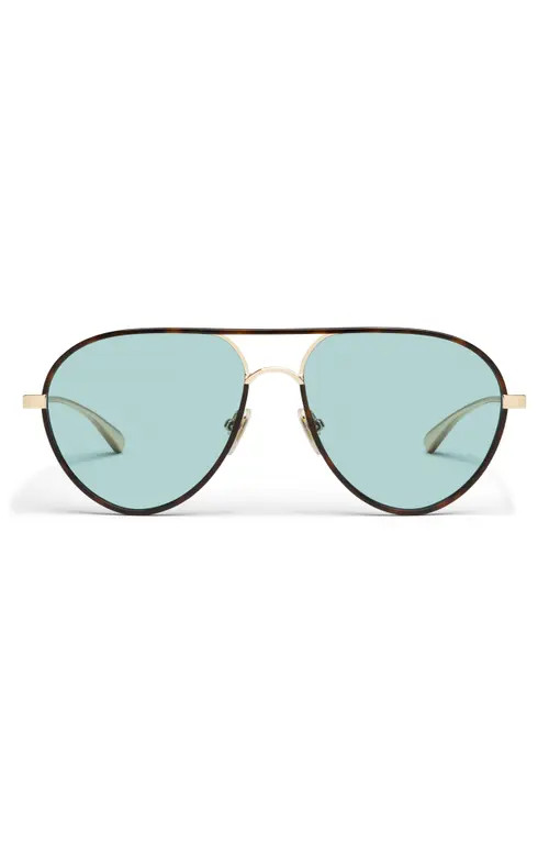QUAY Say Less 59mm Aviator Sunglasses in Amber Tort/Aqua at Nordstrom | Nordstrom