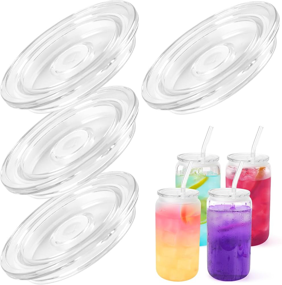 Joyclub 4 Pack Acrylic Lids Fit for 16 oz Glass Cups with Lids and Straws, Replacement Lids for D... | Amazon (US)