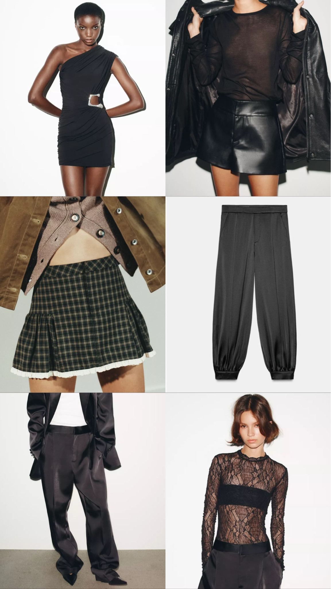 Zara. Zara new in. Skirt. Check skirt. Satin trousers. Trousers. Lace bodysuit. Bodysuit. Mini dress. Little black dress. LBD. Leather shorts. Mini shorts  

#LTKuk #LTKautumn #LTKstyletip