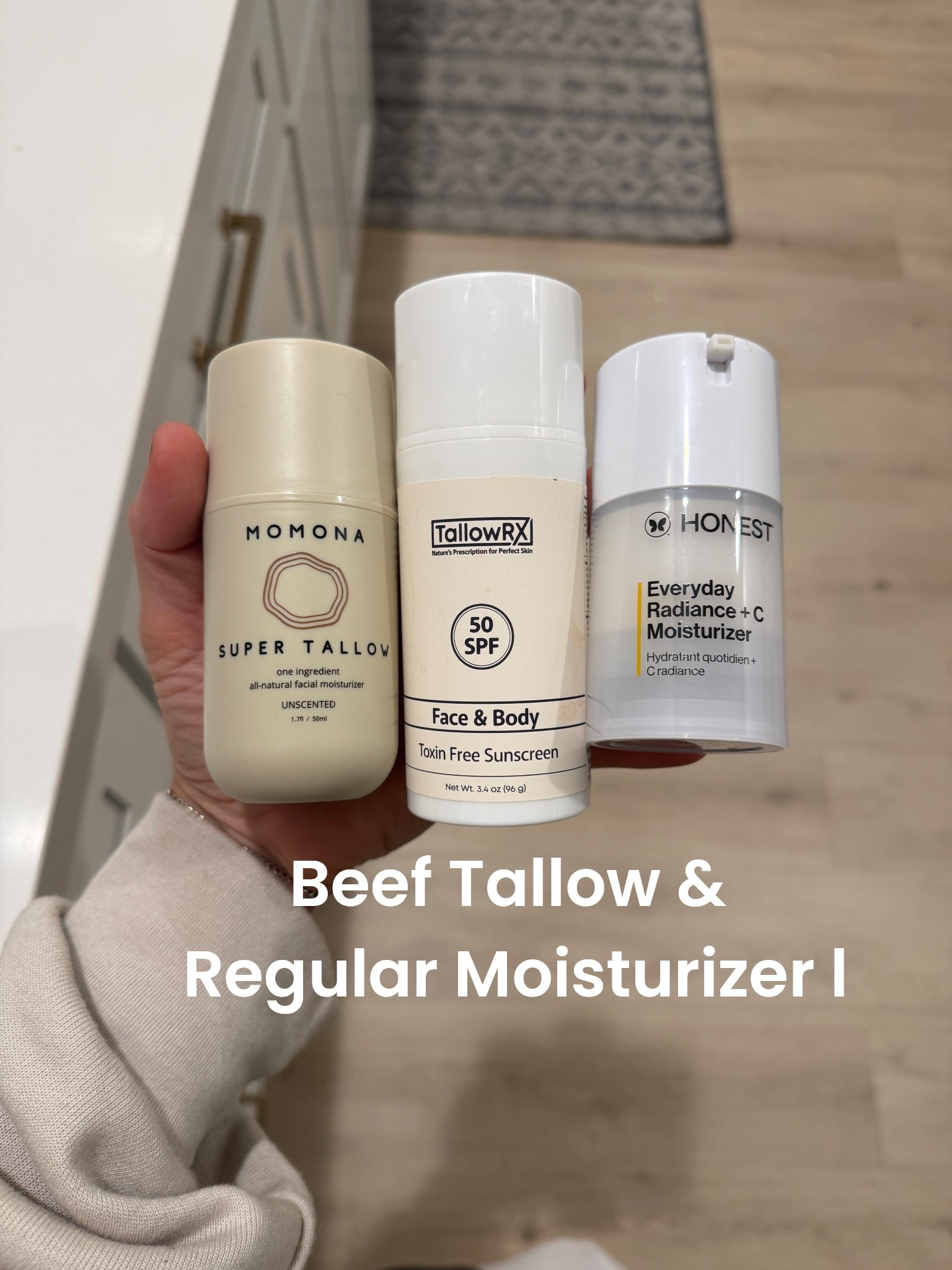 MOMONA = Nightime luxury beef tallow cream feel
HONEST CO: Morning everyday
TALLOW RX: Everyday as well especially in Sun! 

#LTKFindsUnder50 #LTKBeauty #LTKFamily