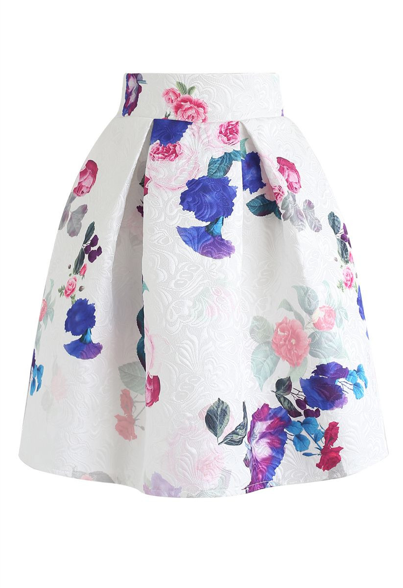 Baroque Rose Jacquard Pleated Skirt | Chicwish