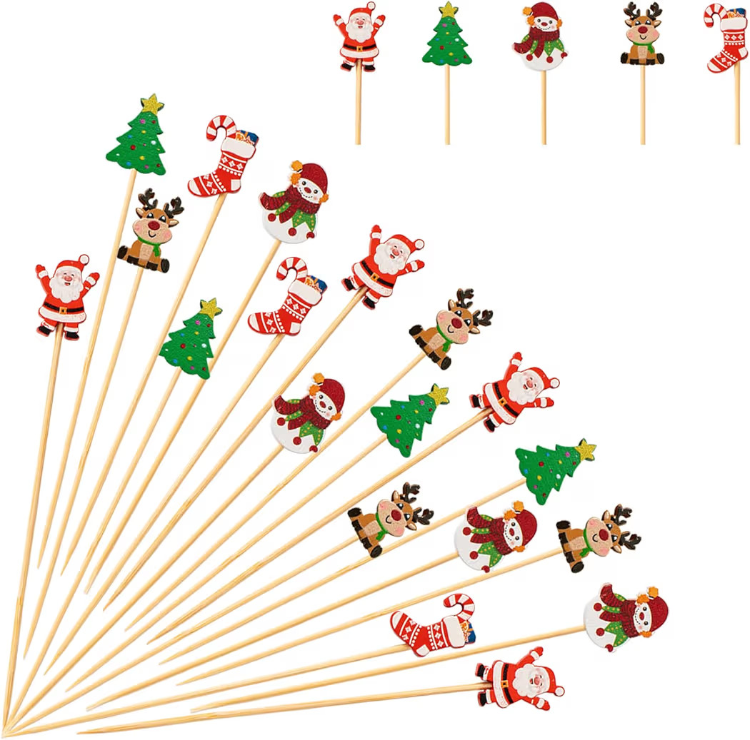 125pcs 5in Christmas Cocktail Picks Christmas Tree Snowman Santa Claus Reindeer Christmas Stockin... | Amazon (US)