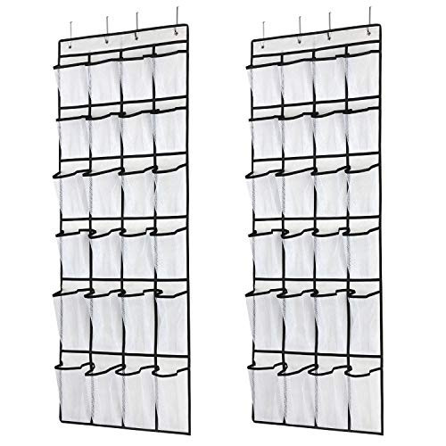 SAVERHO Hanging Shoe Organizer, Over The Door Shoe Organizer with 24 Mesh Large Pockets Door Shoe Rack for Men Women Kids Hanging Door Shoe Holder Size:58x21 Inch (White-2pack) | Amazon (US)