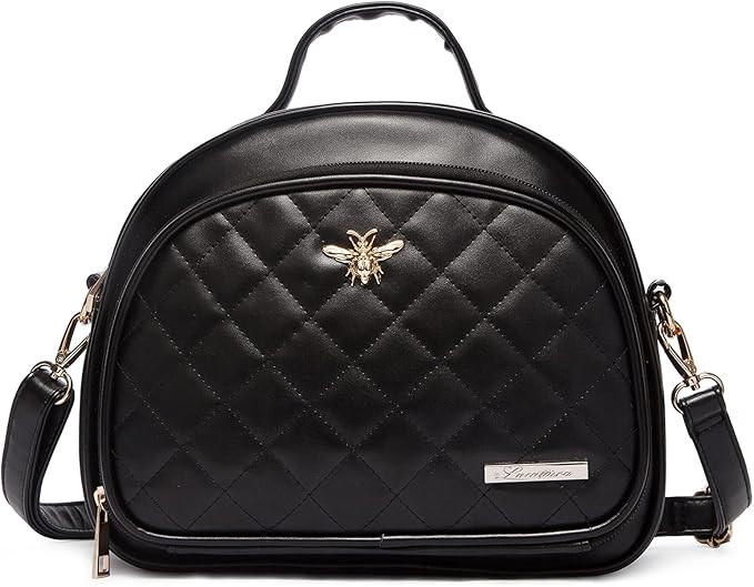 Travel Makeup Bag, LACATTURA Vegan Leather Quilted Cosmetic Bag, Waterproof Toiletry Handbag, Por... | Amazon (US)