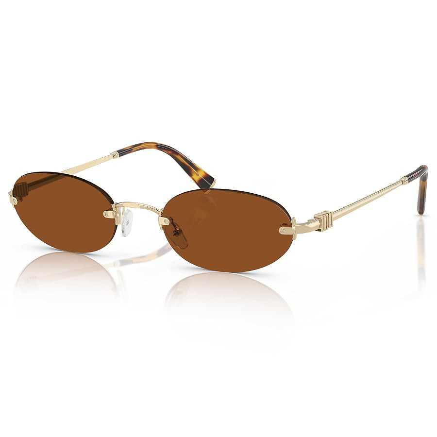 Retro Small Oval Sunglasses for Women Men, 2025 Trendy Rimless Sun Glasses Fashion Narrow Shades ... | Amazon (US)