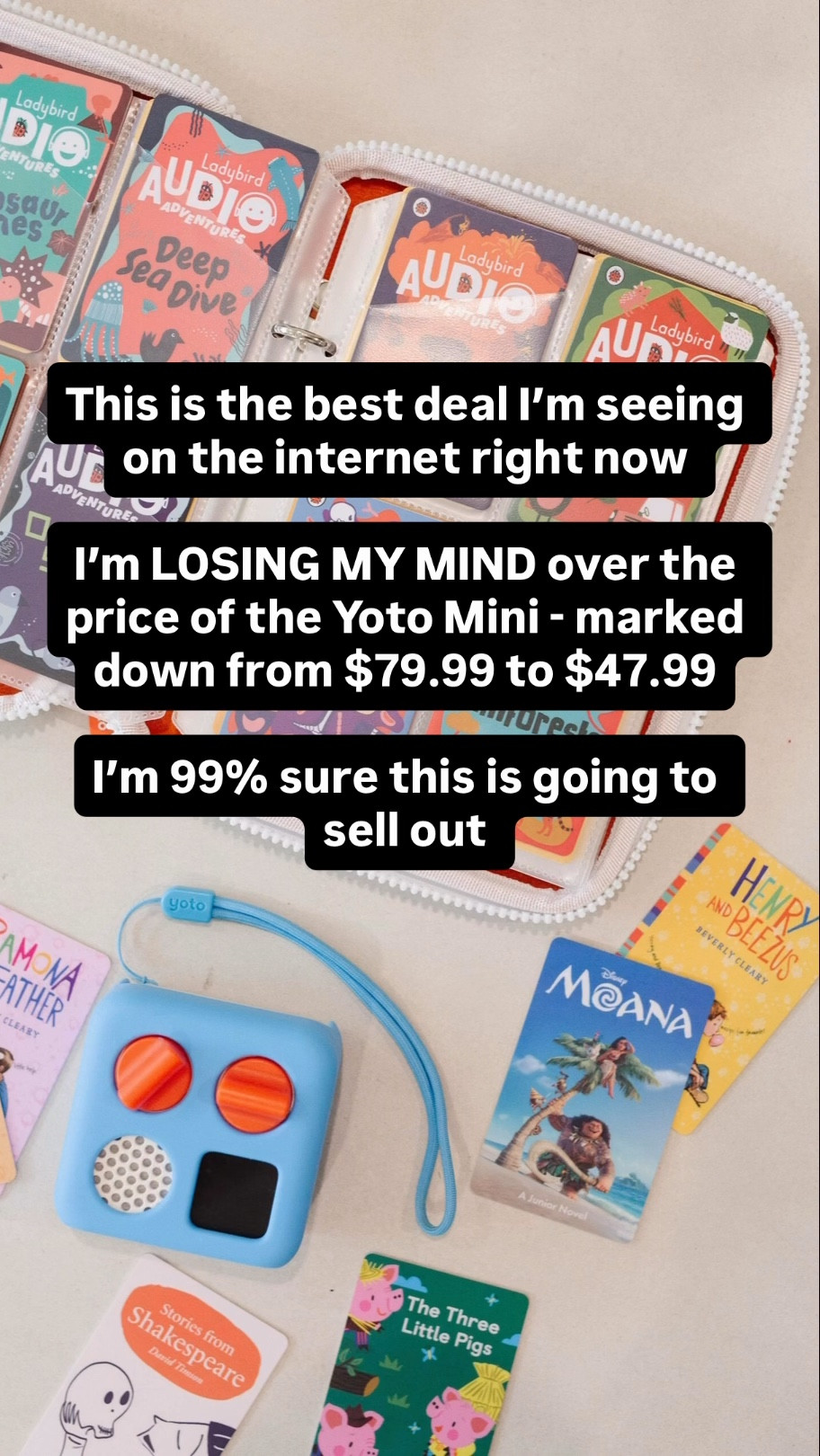 I was literally in shock this morning when I looked up to see if the Yoto Mini was on sale 

I cannot believe this price 

If you’ve been waiting for a sale, this is your sign ❤️
