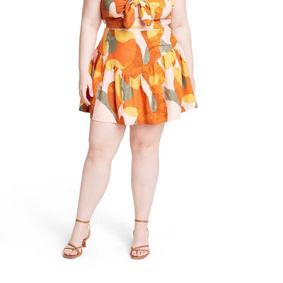 Women's Mixed Paint Print Mini Skirt - Fe Noel x Target Orange/Brown/Peach | Target