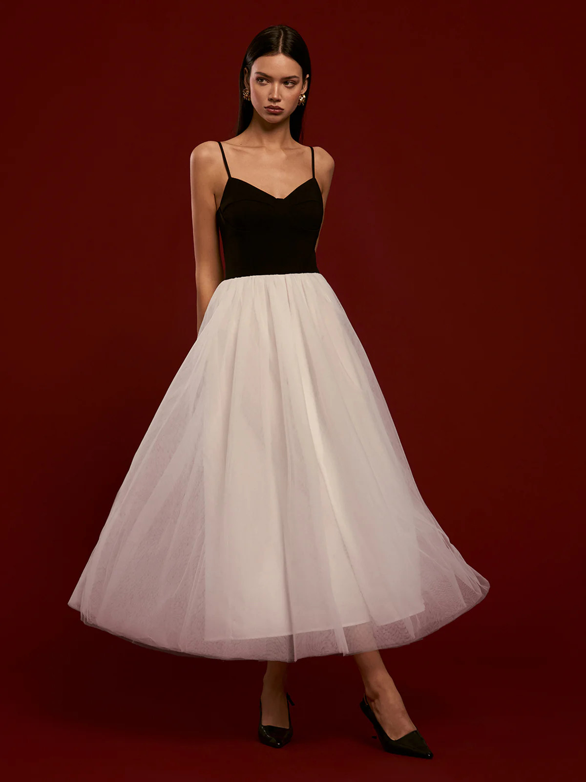 Two-Tone Mesh Cami Dress | Commense