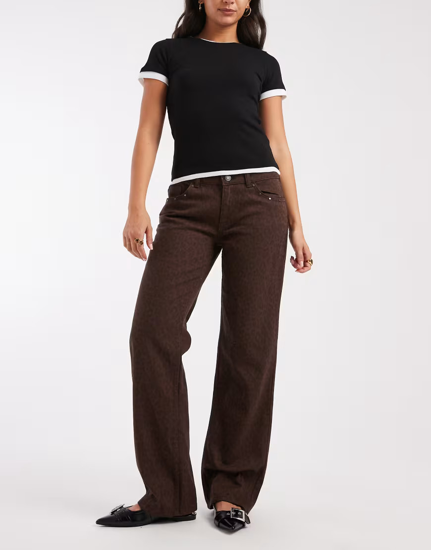 Mango Teen straight leg jean in brown faded animal print-Multi | ASOS (Global)