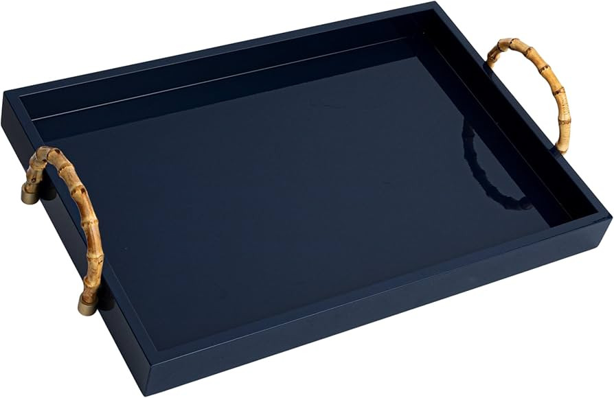 Creative Co-Op Wide Nautical Bamboo Tray, Navy | Amazon (US)