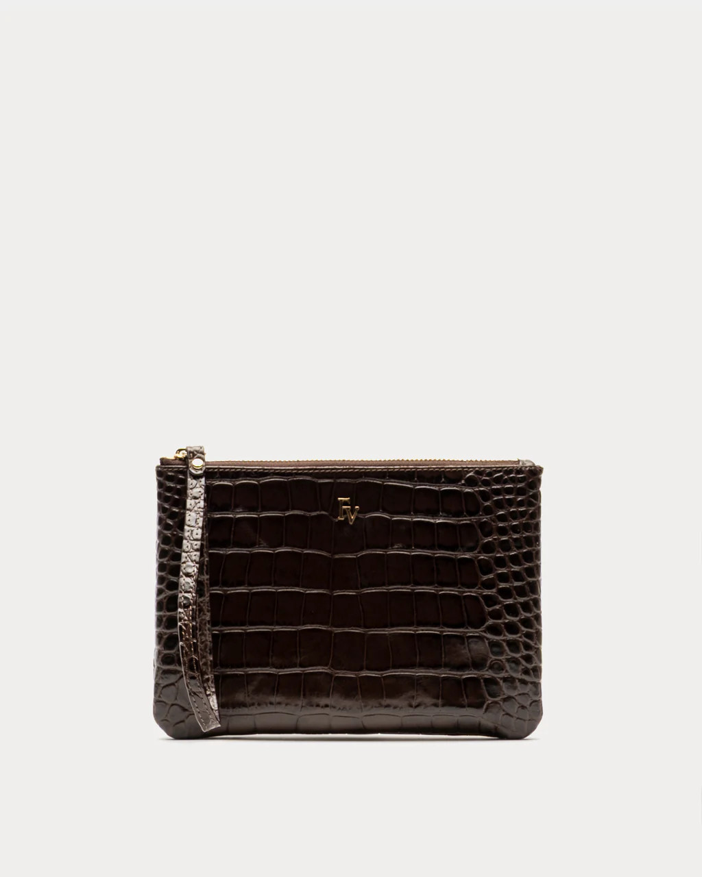 Embossed Croc Wristlet - Chocolate | Frances Valentine
