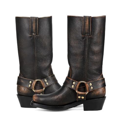 Frye Harness 12R Boots for Women - 11 ½” Italian Leather, Durable Rubber Outsole with Genuine Stitch Welt Construction, and Nickel & Brass Hardware, Black/Tan - 9.5 M | Amazon (US)