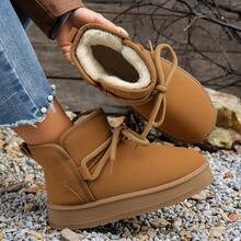New Winter Brown Suede Bow Simple Round Toe Women Snow Boots, Fashion Comfortable Thick Bottom Warm Slip-On Lightweight Non-Slip Fluffy Snow Boots, Ca | SHEIN
