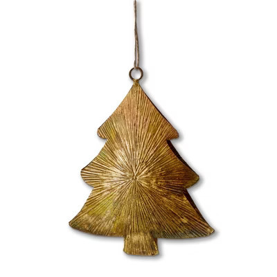 tag Antique Brass Gold Christmas Tree Metal Ornament - 4.9" L x 1" W x 6.25" H - Elegant Holiday Tree Decor | Target