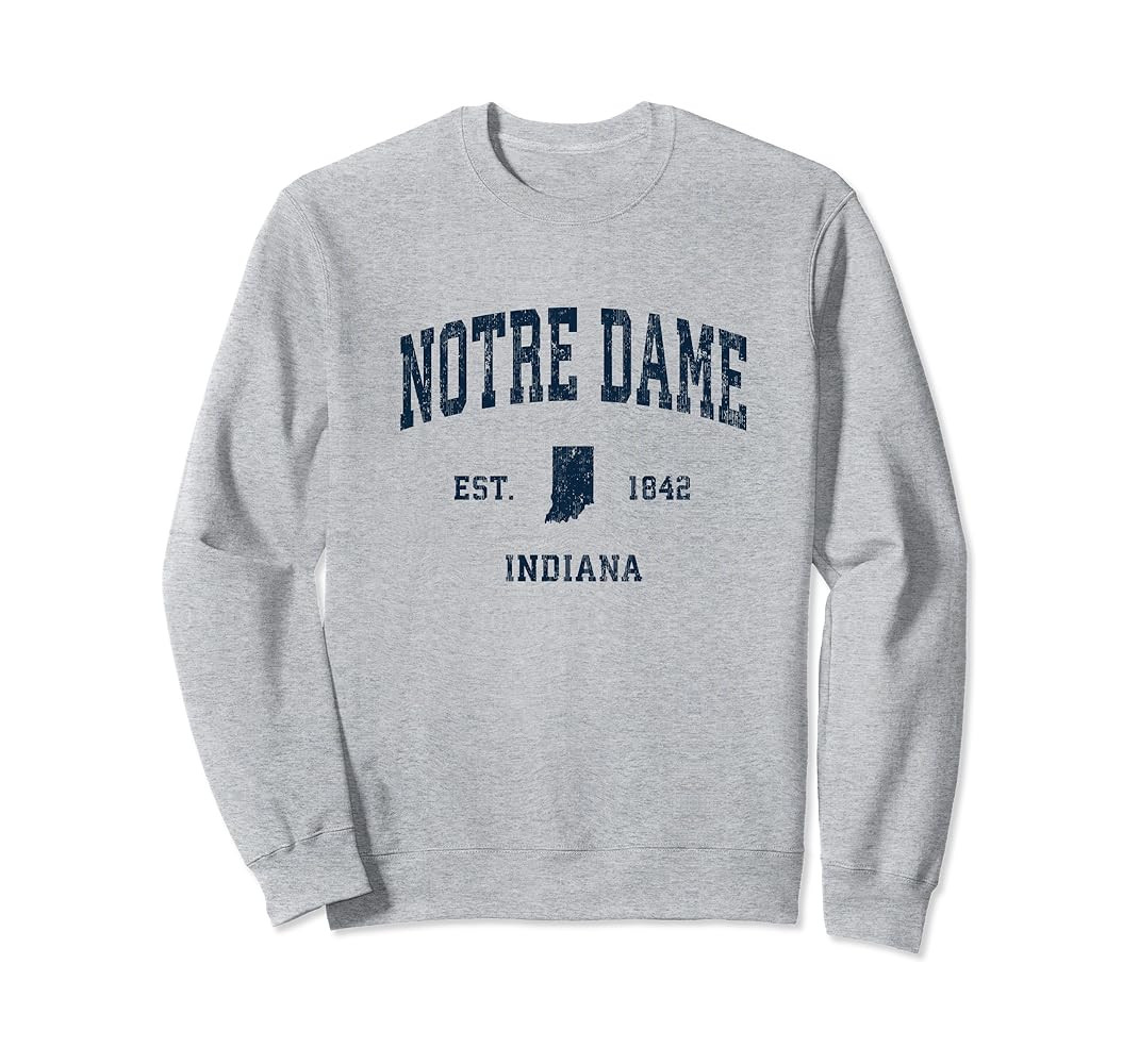 Notre Dame Indiana IN Vintage Athletic Navy Sports Design Sweatshirt, Long Sleeve | Amazon (US)