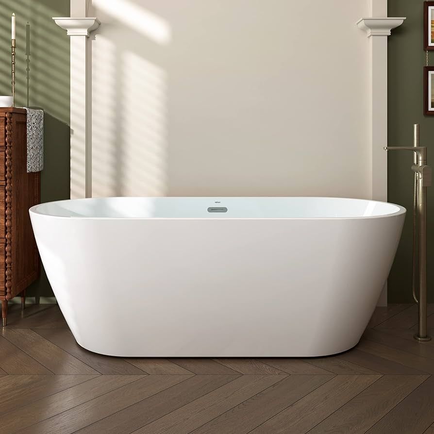 FerdY Bali 67" Acrylic Freestanding Bathtub, Gracefully Shaped Freestanding Soaking Bathtub, Toe-... | Amazon (US)