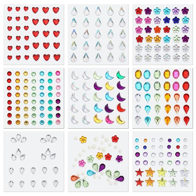 9 Sheets Festival Face Gems Stick on, Self-Adhesive Face Jewels Stickers Face Diamonds Rhinestone... | Amazon (US)