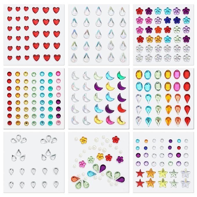9 Sheets Festival Face Gems Stick on, Self-Adhesive Face Jewels Stickers Face Diamonds Rhinestone... | Amazon (US)