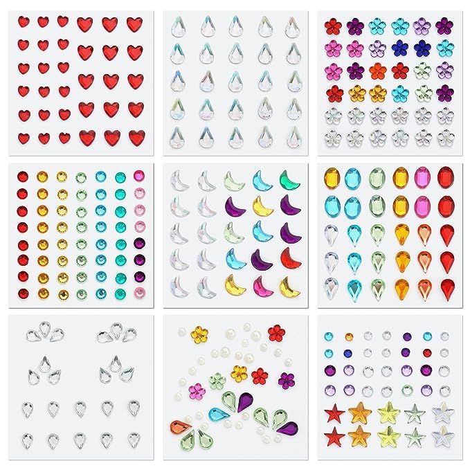 9 Sheets Festival Face Gems Stick on, Self-Adhesive Face Jewels Stickers Face Diamonds Rhinestone... | Amazon (US)