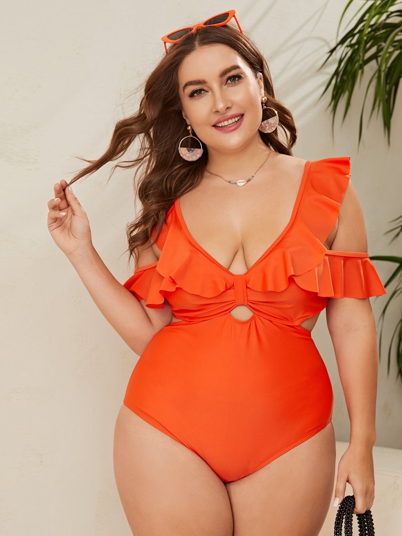 Plus Ruffle Cold Shoulder Monokini | SHEIN