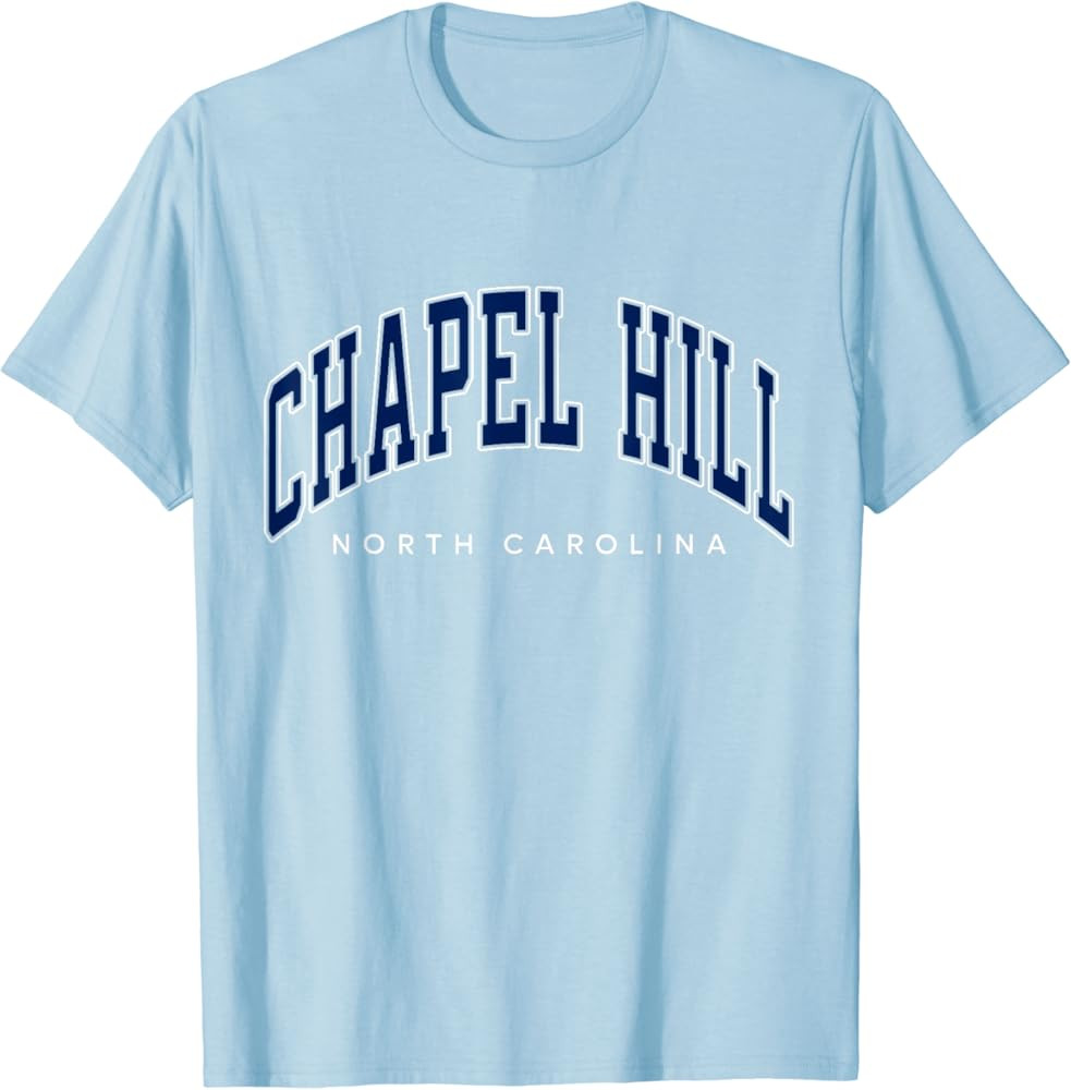 Chapel Hill North Carolina NC Varsity Style Navy Text T-Shirt | Amazon (US)