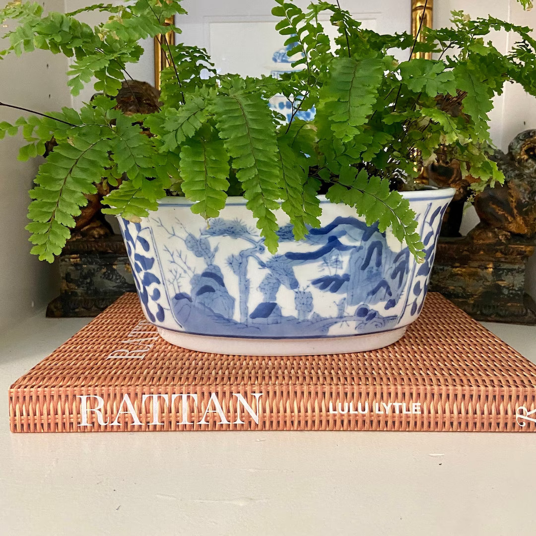 Vintage Chinoiserie Blue and White Porcelain Planter ~  9.75" x 7.75" | Etsy (US)