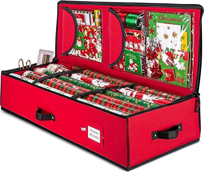 ZOBER Gift Wrapping Paper Organizer Storage - 40" Gift Wrap Storage Containers with Interior Pock... | Amazon (US)