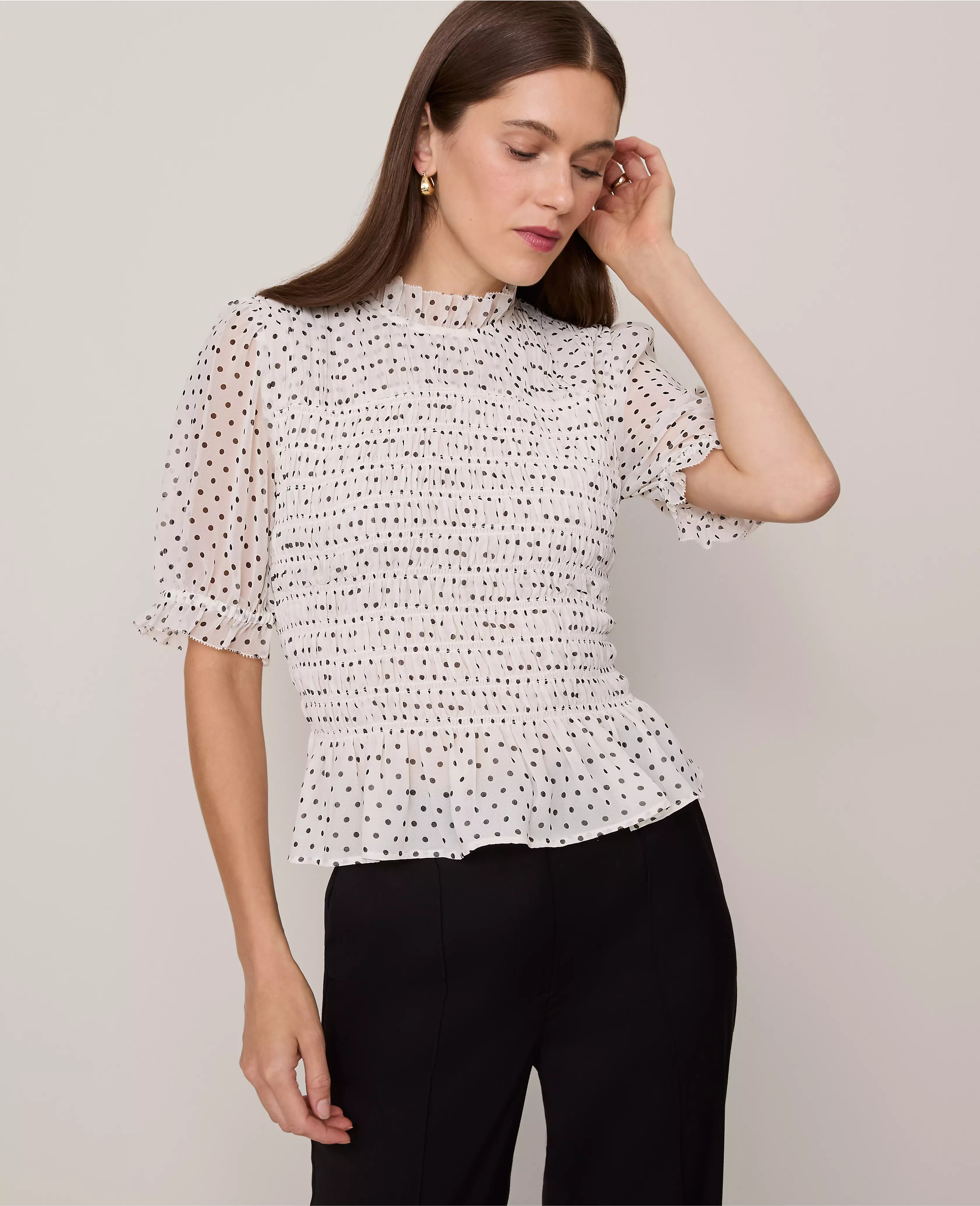 Dotted Smocked Top | Ann Taylor