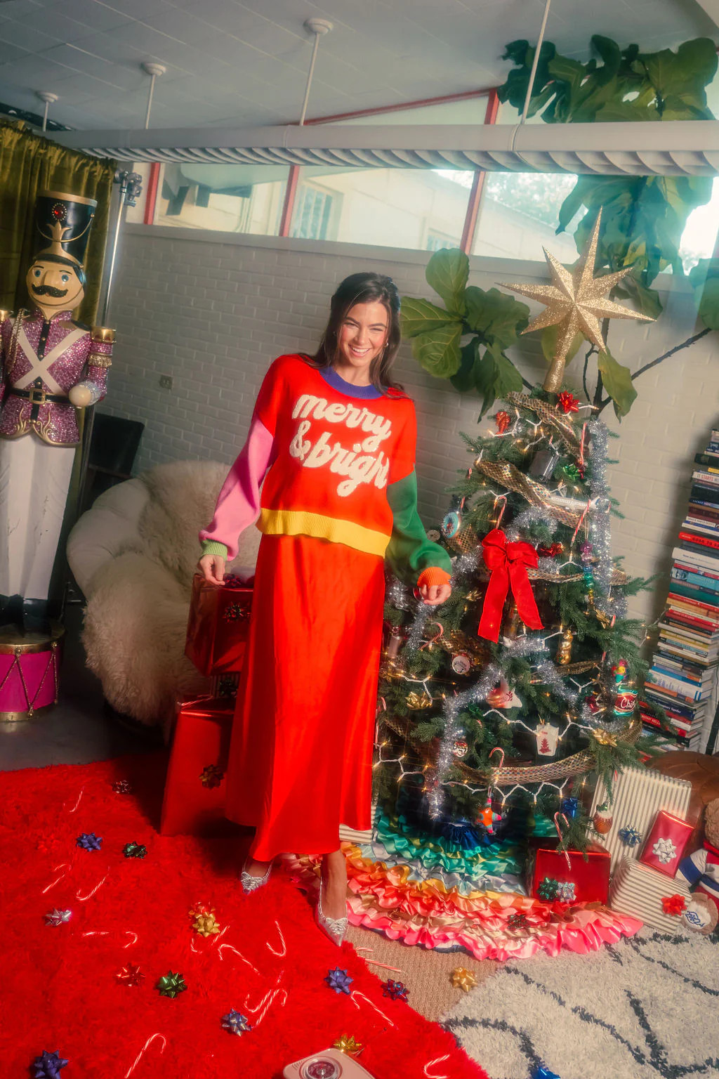 Colorblock Fuzzy 'Merry & Bright' Sweater | Queen of Sparkles