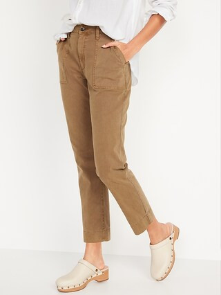 High-Waisted Straight Canvas Workwear Pants for Women | Old Navy (US)