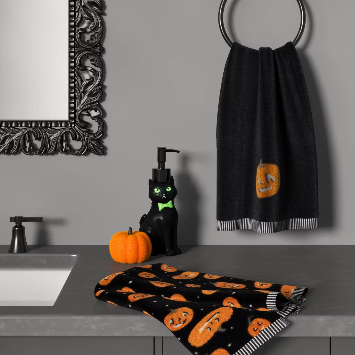 2pk Halloween Jack-O-Lantern Hand Towel Set Black - Hyde and EEK! Boutique™ | Target