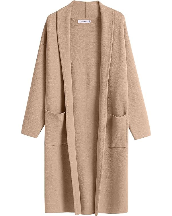 ANRABESS Women's Cardigan Sweater Long Sleeve Open Front Lapel Coat Casual Knit Coatigan Jacket w... | Amazon (US)